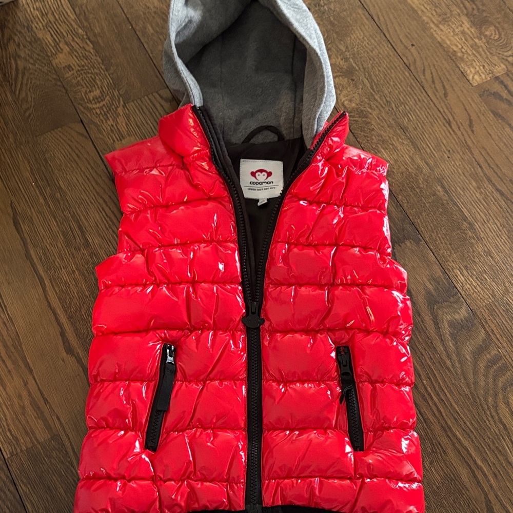 Appaman Red Puffer Vest with Gray Hood
